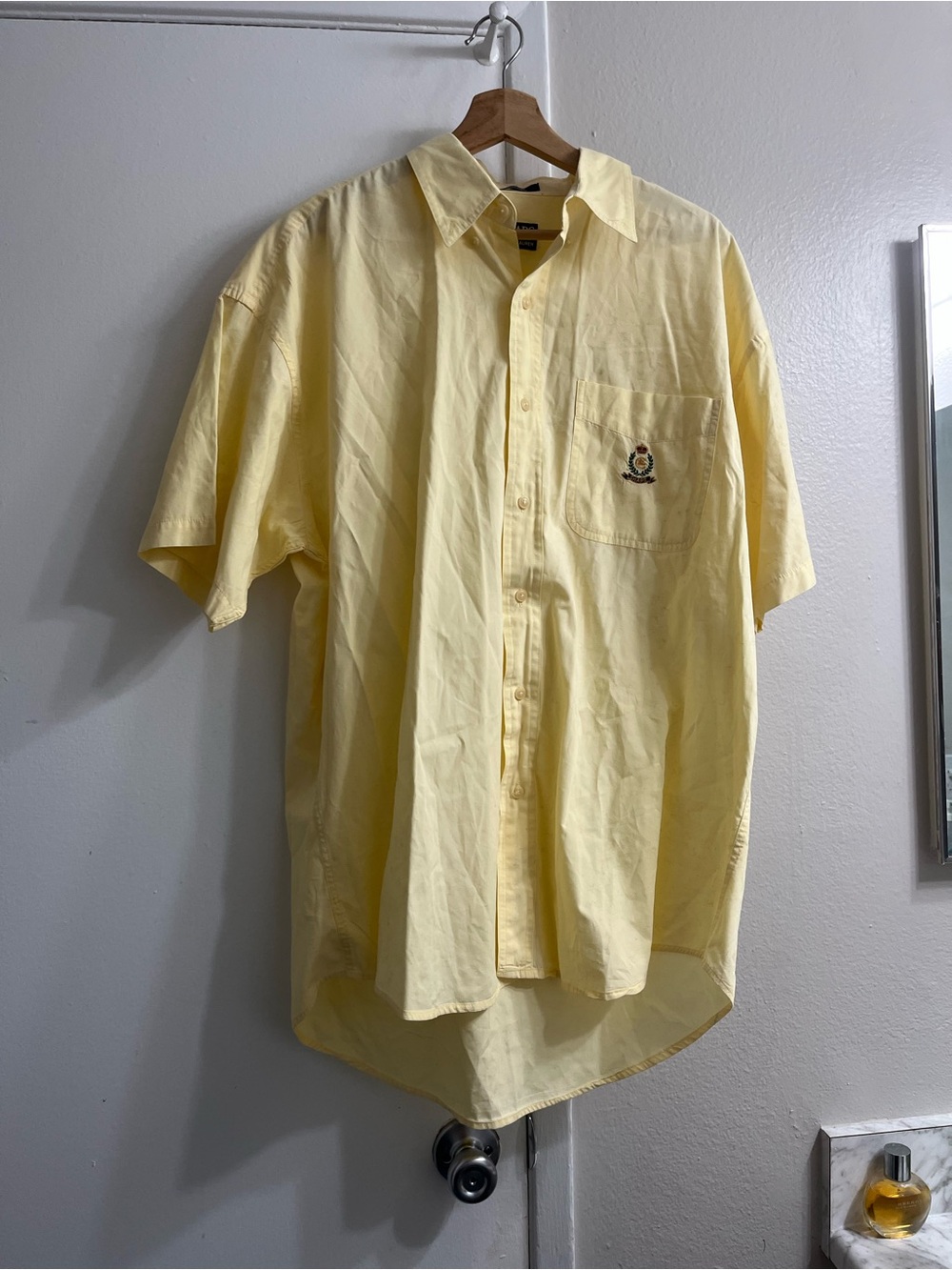 Chaps Polo by Ralph Lauren Pale Yellow Short Sleeve Button-Up Shirt with Chest